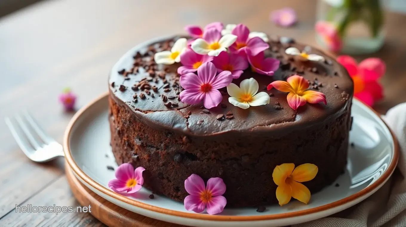 Beautiful Chocolate Cake with Fresh Flowers