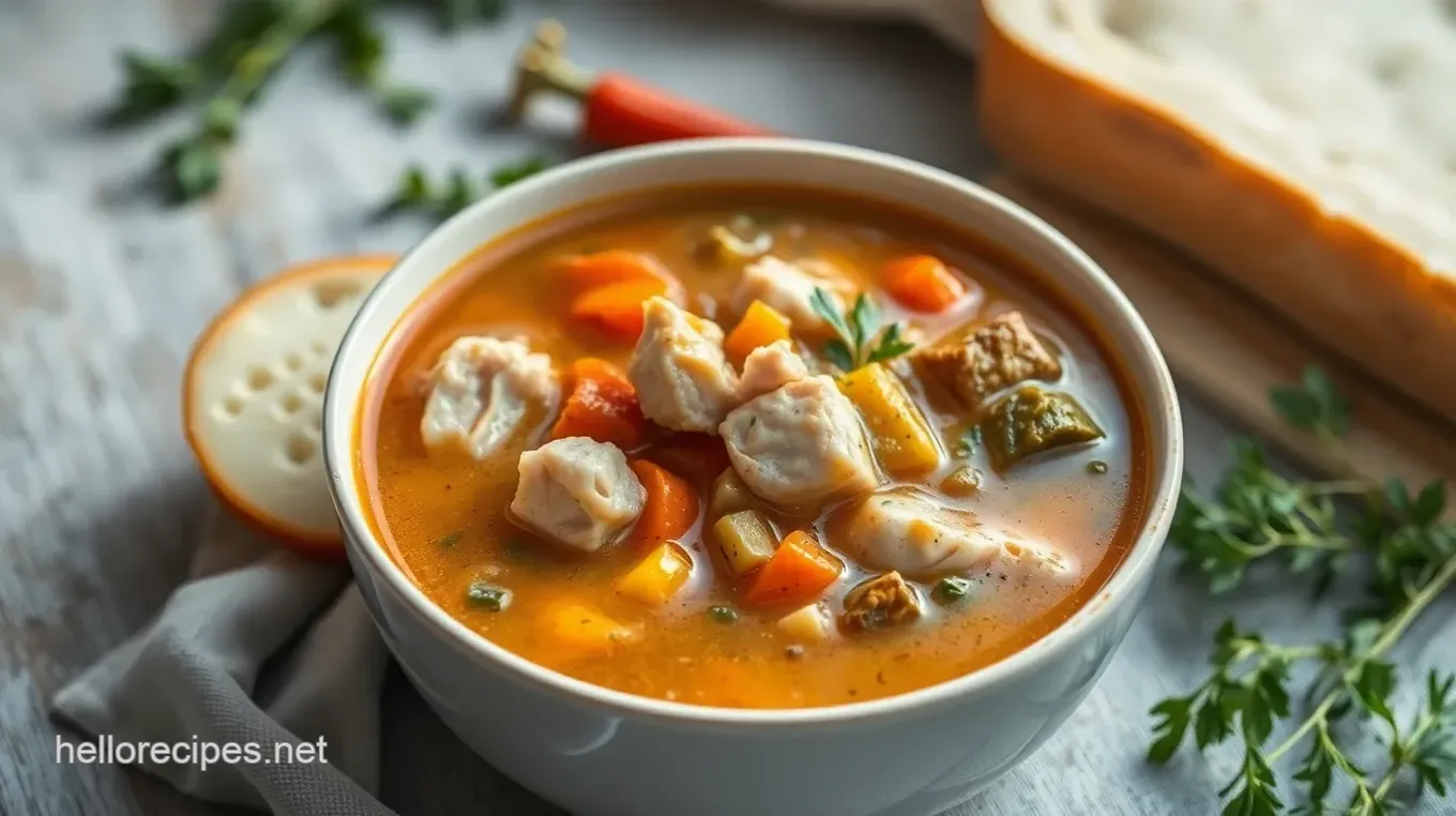 My Grandmother's Simmered Turkey Soup with Savory Veggies