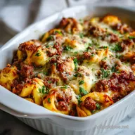 Beefy Cheesy Tortellini Bake: Crispy Baked in 30 Minutes