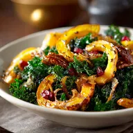 Thanksgiving Salads: Warm Kale Squash with Maple-Balsamic Vinaigrette