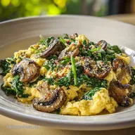 Mushroom Spinach Scrambled Eggs in 10 Minutes