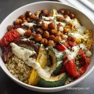 Quinoa Chickpea Power Bowl with Roasted Vegetables and Lemon Tahini Dressing: Baked