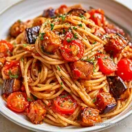 Eggplant Tomato Pasta for 4 Servings