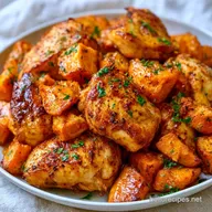 Crispy Roasted Sweet Potato Chicken Thighs
