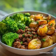 Savory Ground Beef with Herb Roasted Potatoes for 4