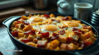 Hearty Breakfast Casserole: A Family Favorite with Bacon and Eggs recipe card