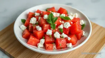 Easy & Refreshing Feta Cheese and Watermelon Salad Recipe: The Perfect Summer Dish recipe card