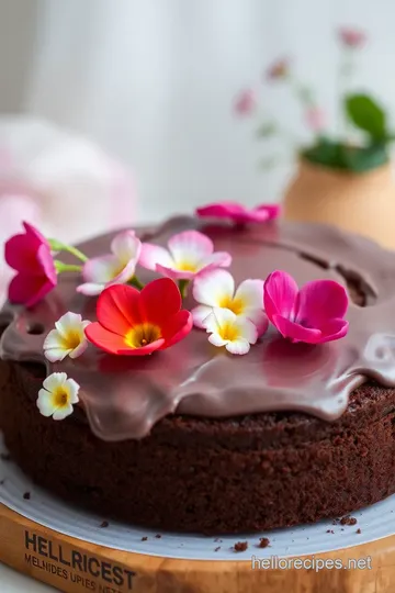 Beautiful Chocolate Cake with Fresh Flowers presentation