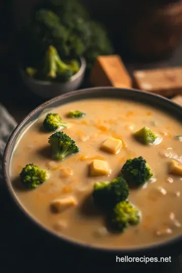 Cheesy Comfort: Cream of Broccoli and Cheddar Soup presentation