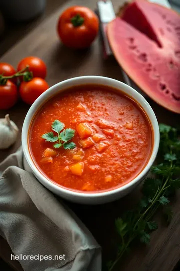 Chilled Spanish Delight: Classic Gazpacho Soup presentation