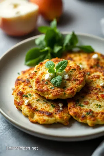 Crispy Zucchini Fritters with Feta and Mint presentation