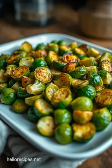 Golden Roasted Brussels Sprouts with Garlic and Balsamic Drizzle presentation