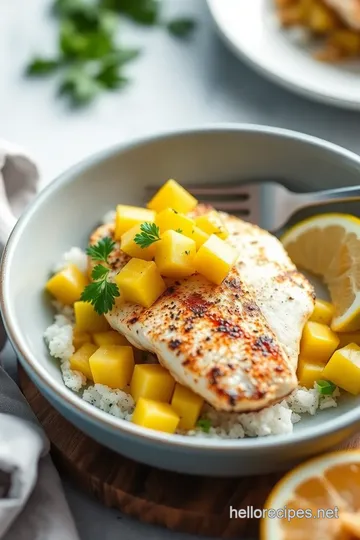 Grilled Cobia with Tropical Mango Salsa presentation