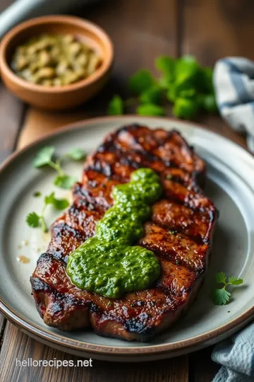 Grilled Steak with Zesty Chimichurri Sauce presentation