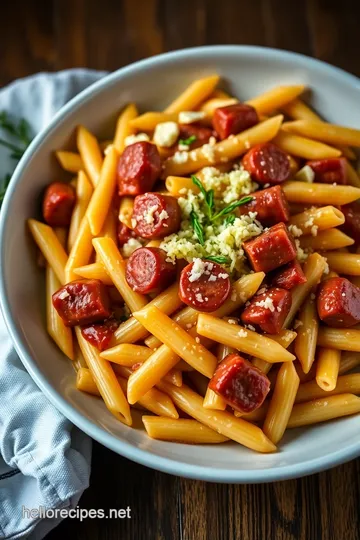 Kielbasa Pasta with Creamy Garlic Sauce presentation