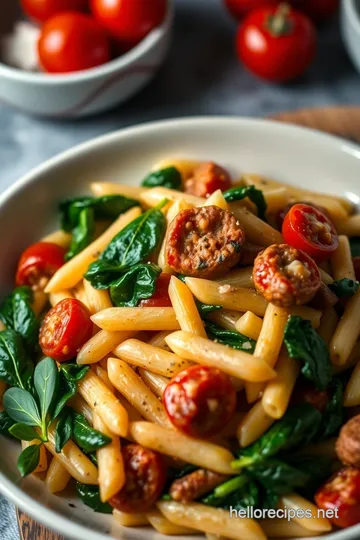 Smoky Sausage and Spinach Pasta Delight presentation