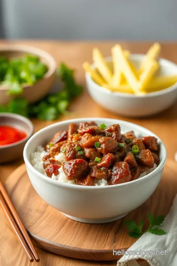 Stir-Fried Beef and Pepper Rice Bowl presentation