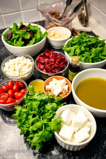 Vibrant Beet Arugula and Goat Cheese Salad ingredients