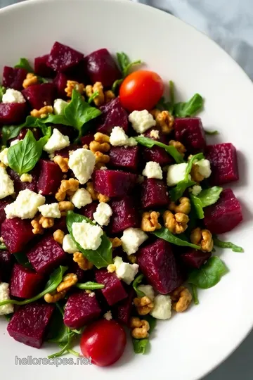 Vibrant Beet Arugula and Goat Cheese Salad presentation