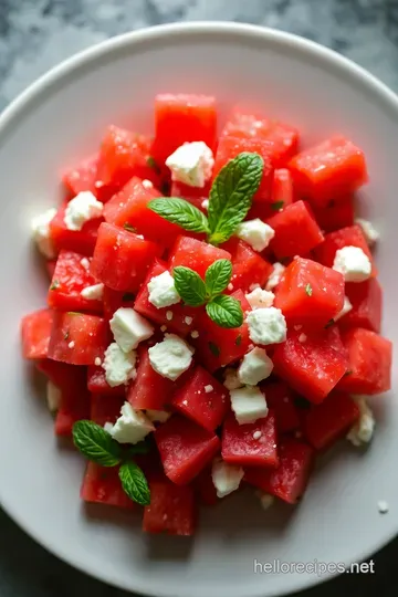 Watermelon and Feta Cheese Salad with Mint presentation