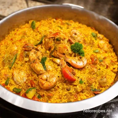 Authentic Spanish Paella Recipe Seafood Chicken Fiesta Recipe Card