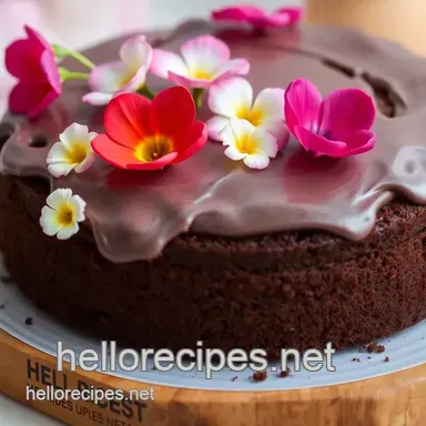 Indulge in My Elegant Chocolate Cake Adorned with Edible Flowers Recipe Card