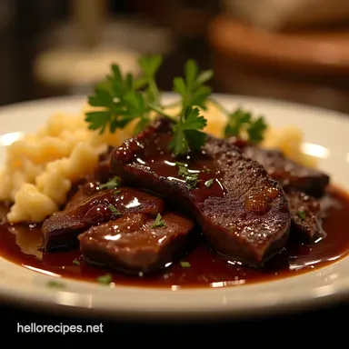 Tender Beef in Balsamic Onion Sauce Rich Weeknight Dinner Recipe Card