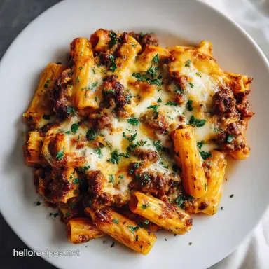 Beef Rigatoni Cheese Bake for 8 Servings Recipe Card