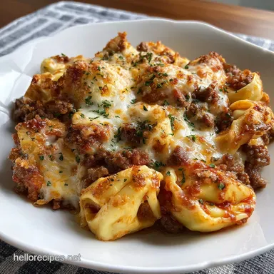 Beefy Cheesy Tortellini Bake: Crispy Baked in 30 Minutes Recipe Card
