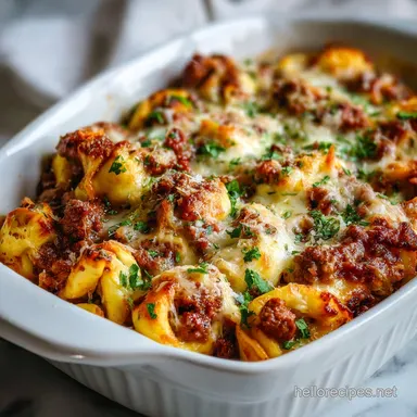 Beefy Cheesy Tortellini Bake: Crispy Baked in 30 Minutes