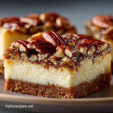Thanksgiving Desserts: Creamy Bourbon-Pecan Cheesecake Bars Recipe Card
