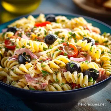 DeliStyle Pasta Salad Easy Mediterranean Recipe for Picnics Recipe Card