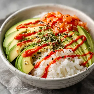 California Roll Bowl with Spicy Mayo and Avocado Recipe Card