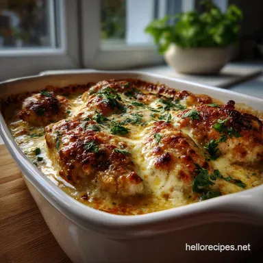 Cheesy Mozzarella Chicken Bake: Molten Cheese Crust Recipe Card