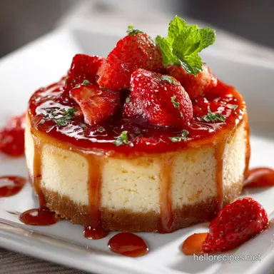 Flawlessly Smooth Baked Strawberry Cheesecake with Strawberry Topping Recipe Card