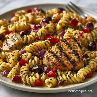 Cold Summer Pasta Salad with Chicken Recipe Card