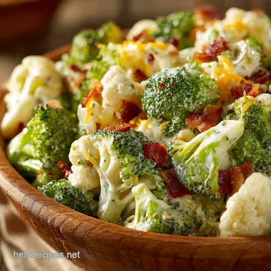 Ultimate Creamy Broccoli Cauliflower Salad Recipe Easy BBQ Side Recipe Card