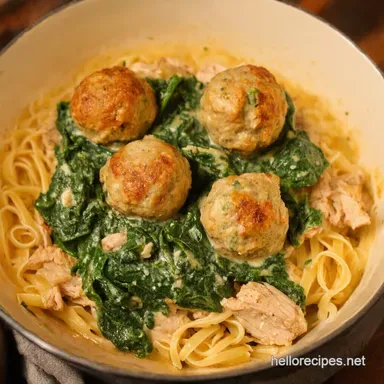 Creamy Chicken Ricotta Meatballs with Spinach Alfredo Yum Recipe Card