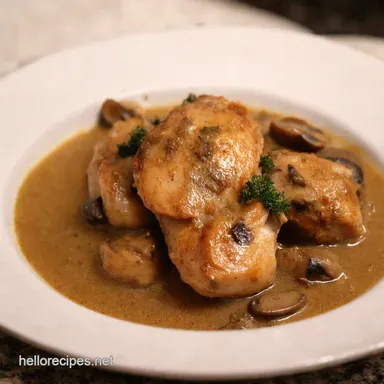 Savory Chicken Thighs with Creamy Mushroom Sauce Easy Recipe Card