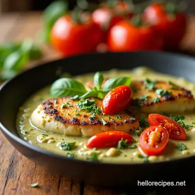 Creamy Pesto Chicken with Roasted Tomatoes Quick Italian Recipe Card