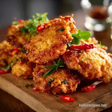 Crispy Golden Chicken Fritters Moist Easy Anytime Treat Recipe Card