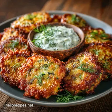 Best Zucchini Recipes Crispy Parmesan Fritters with Dill Dip Recipe Card