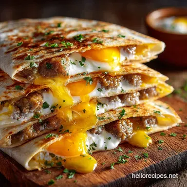 Easy Breakfast Quesadillas Recipe Sausage Creamy Eggs Recipe Card