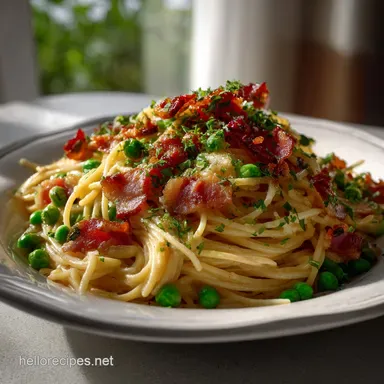 Easy Bacon and Pea Pasta: Velvety Sauce in 25 Minutes Recipe Card