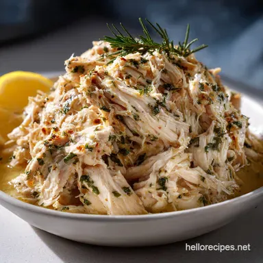 Easy Lemon Herb Chicken Crock Pot Shredded Chicken: 10 Min Prep Recipe Card