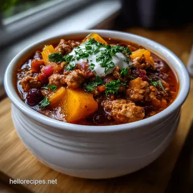 Turkey Pumpkin Chili: Hearty Fast Autumn Comfort Food Recipe Card