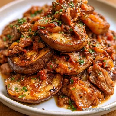 Eggplant Beef Casserole for 8 Servings Recipe Card