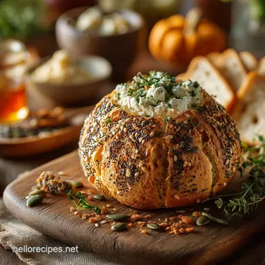 Autumnal Everything Bagel Cheeseball Recipe Pumpkin Shape Recipe Card