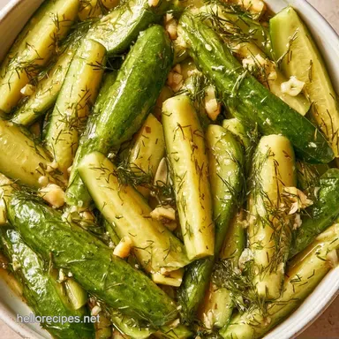 Garlic Dill Pickles in 20 Minutes Recipe Card