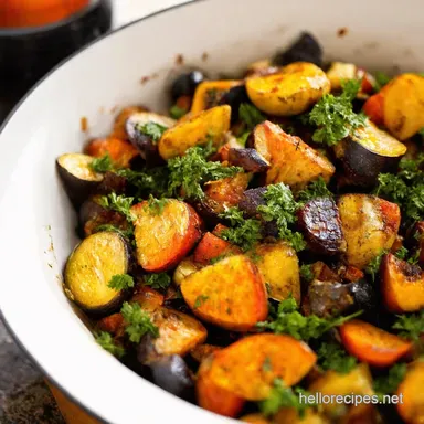 Delicious Garlic Herb Roasted Veggies My Rainbow OnePan Trick Recipe Card